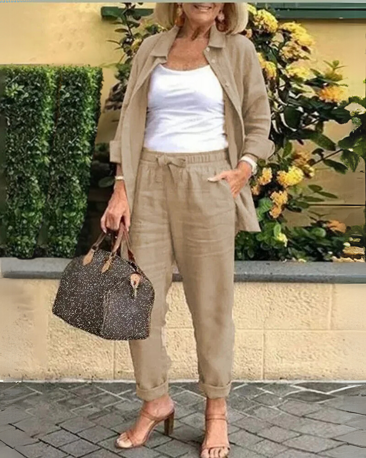 Nayséa™ | Ensemble chemise et pantalon en lin fluide