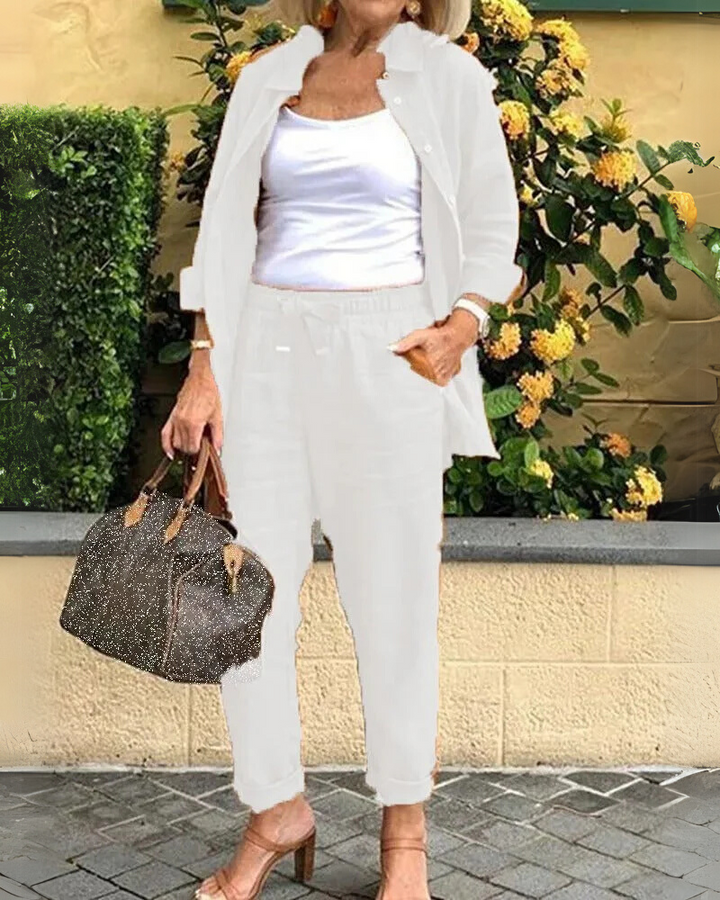 Nayséa™ | Ensemble chemise et pantalon en lin fluide