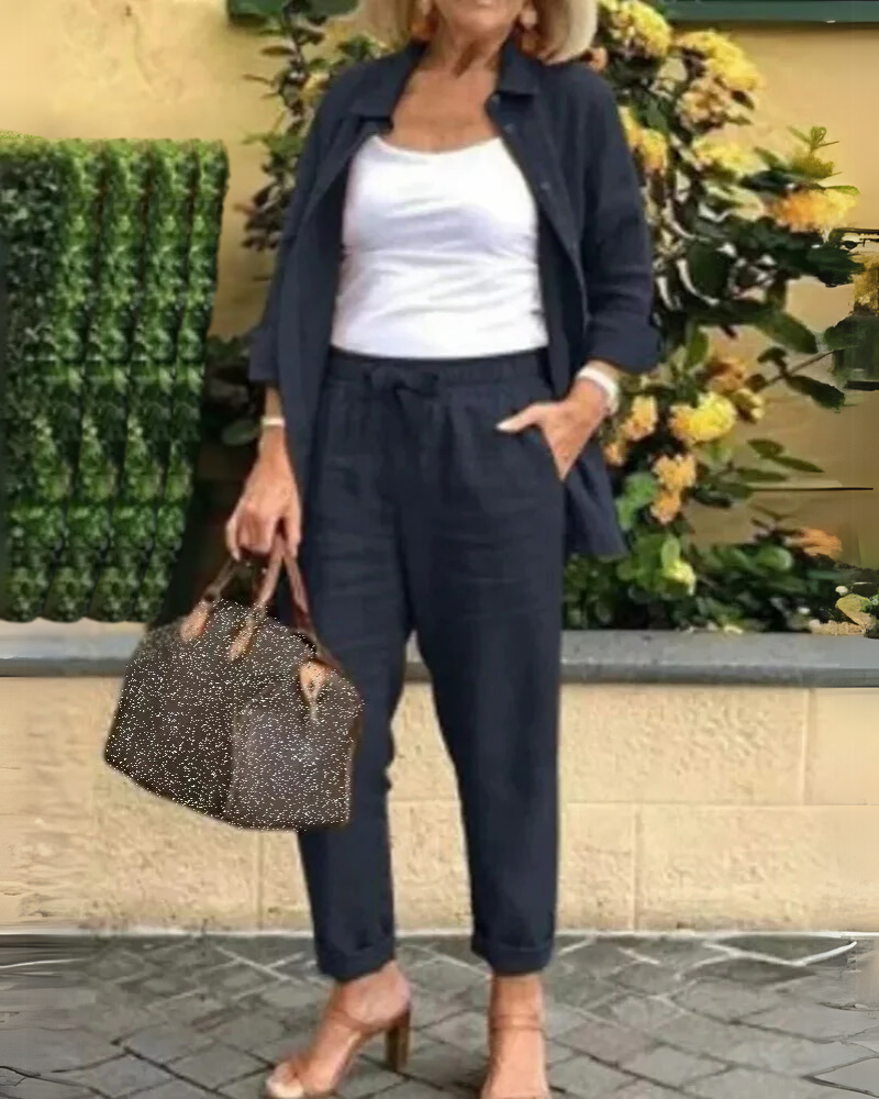 Nayséa™ | Ensemble chemise et pantalon en lin fluide