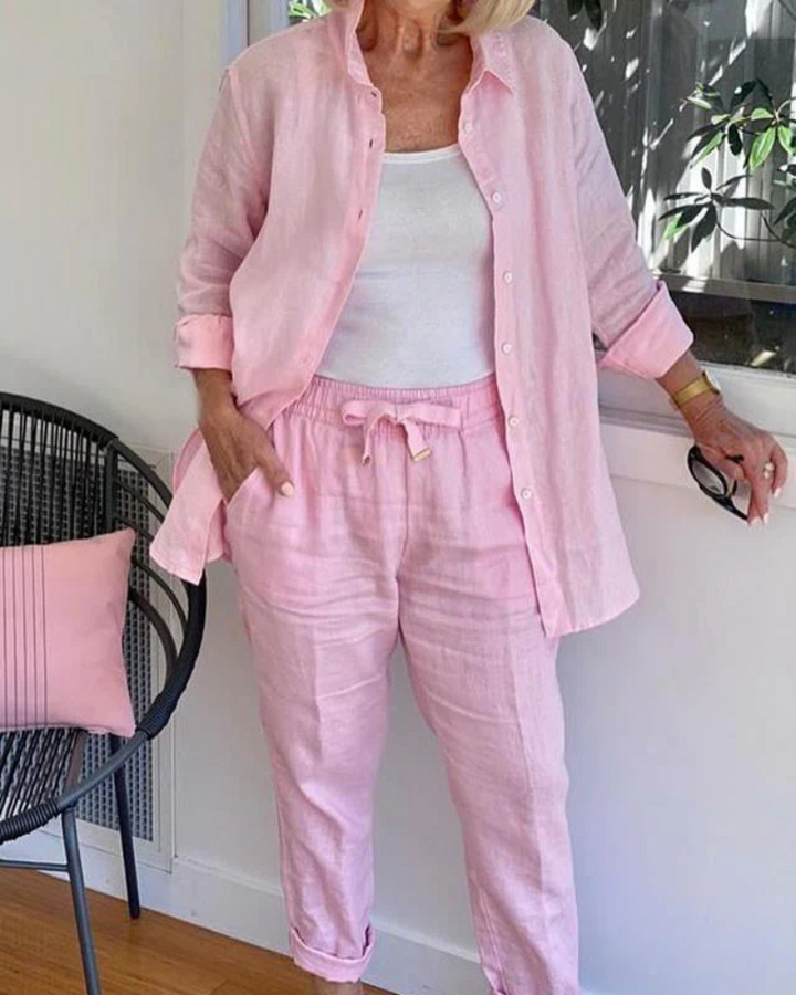 Nayséa™ | Ensemble chemise et pantalon en lin fluide