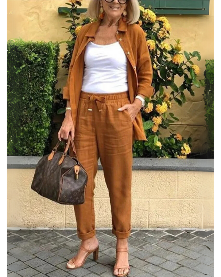 Nayséa™ | Ensemble chemise et pantalon en lin fluide