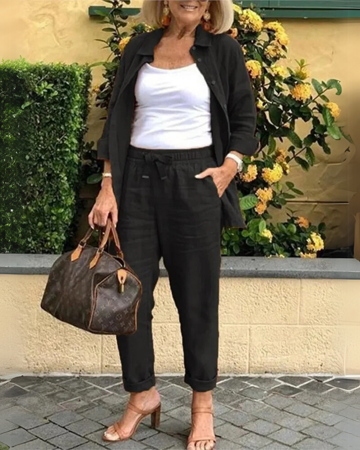 Nayséa™ | Ensemble chemise et pantalon en lin fluide