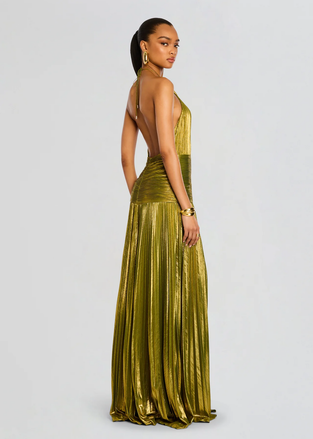Théoline™ | Robe longue drapée en satin métallisé