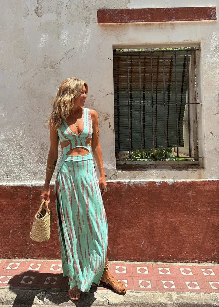 Ovéline™ | Robe fluide tie-dye en polyester soyeux